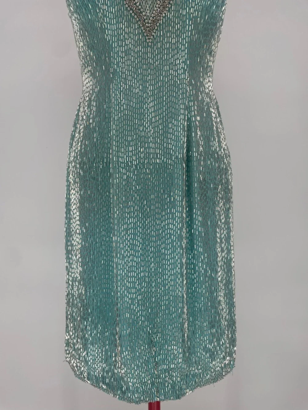 Temptations Sherri Hill Aqua Blue Heavily Beaded Mini Cocktail / Pageant Dress - Picture 5 of 17